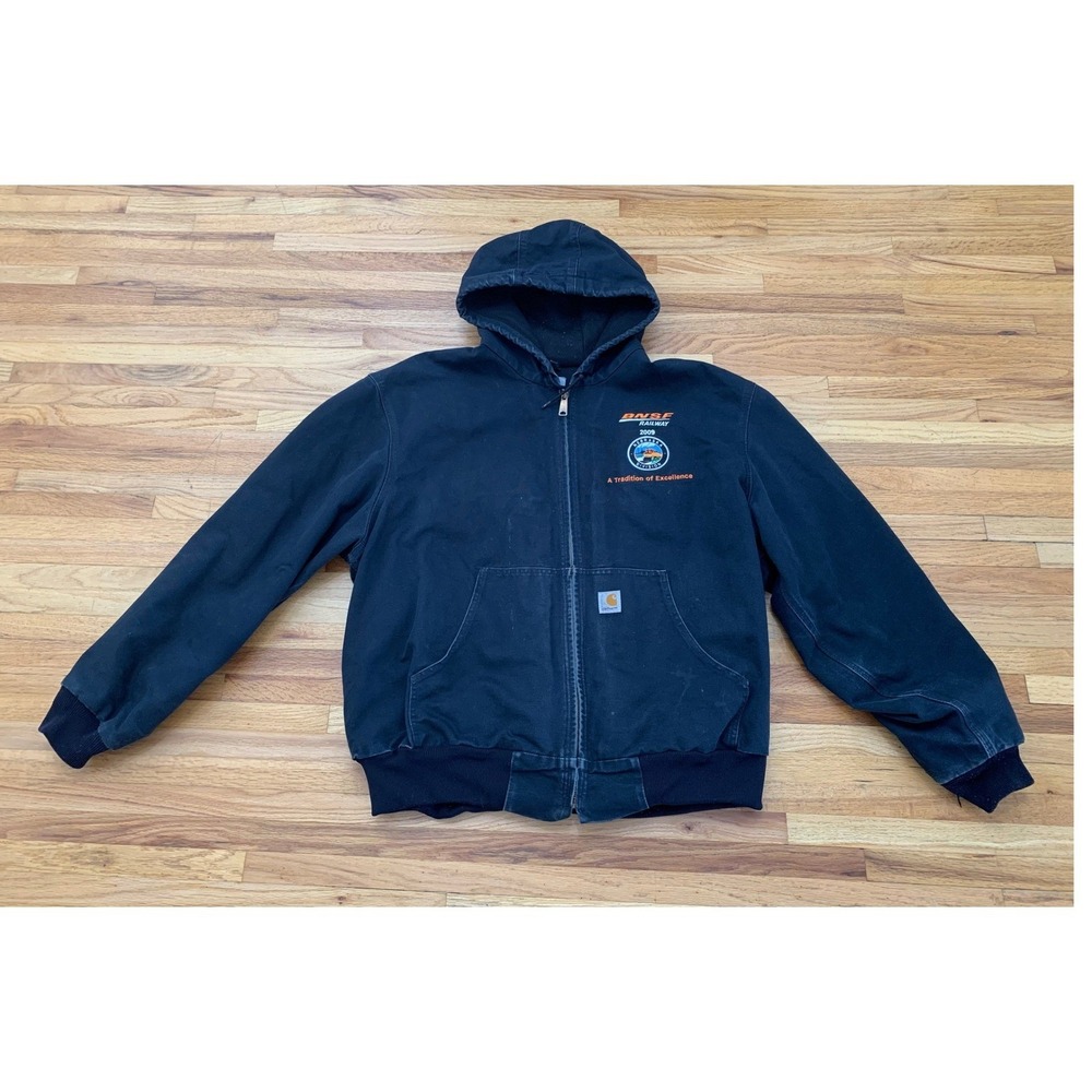 Carhartt J131 BLK Thermal Lined Hooded Jacket Men's 2XL Black Canvas Vintage